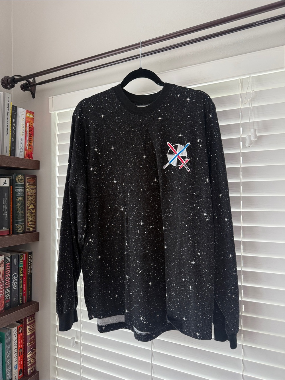 Star Wars Disney Black Crewneck Long Sleeve Tee with Lightsabers
